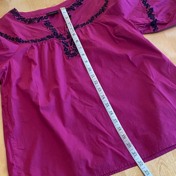 Talbots Magenta Blouse with Black Embroidered Detail & Bell Sleeves - Picture 7 of 11